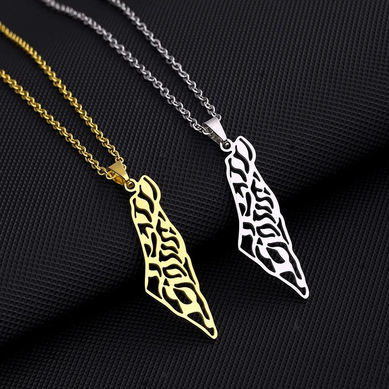 Authentic Palestinian Map/Olive Branch Necklace - Gold or Silver