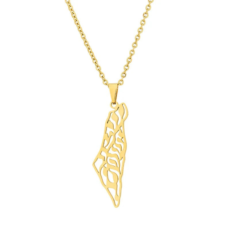 Authentic Palestinian Map/Olive Branch Necklace - Gold or Silver