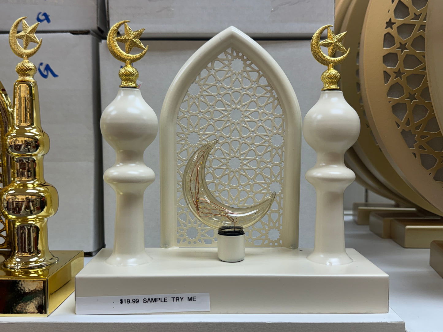 white and gold LED Crescent & Arch Ramadan Decor (Batteries Not Included) ✨🌙