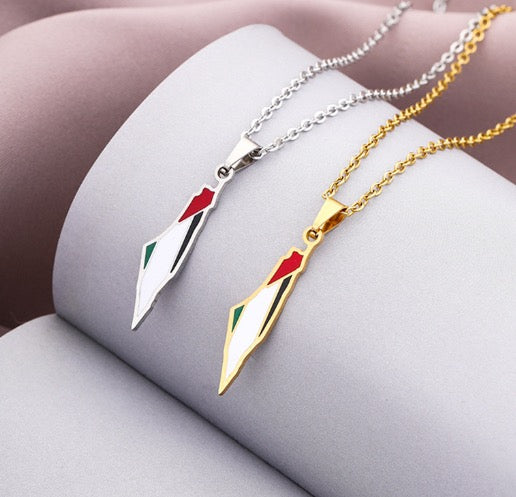GOLD Palestine necklace map with Palestine colors