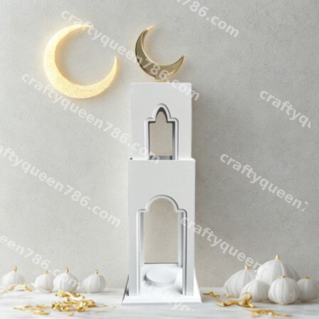 Ramadan White and Gold wooden Minaret / Masjid  two sizes available