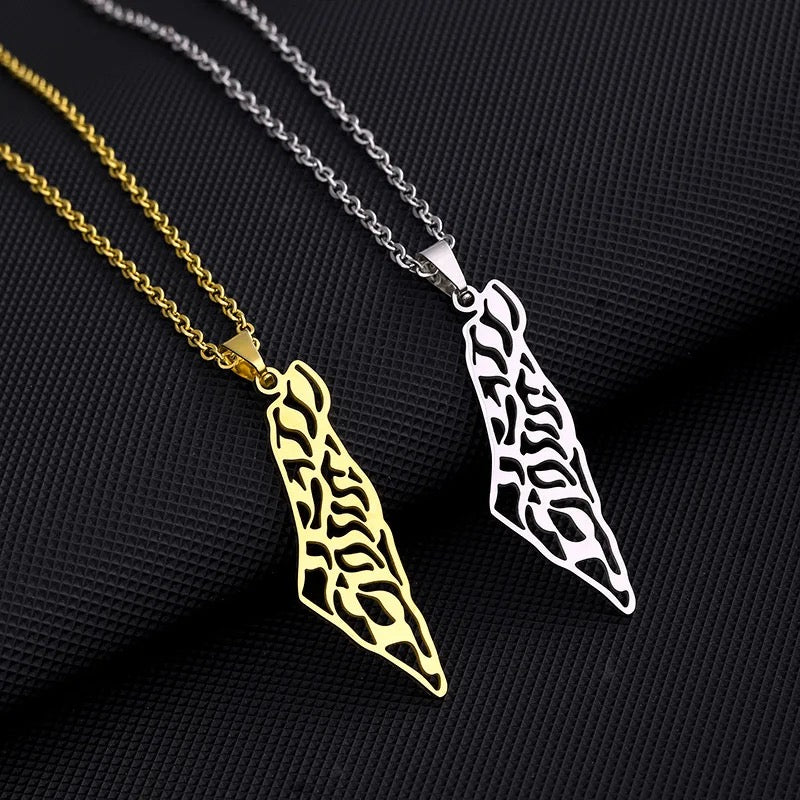 GOLD Palestine necklace map and olive branches