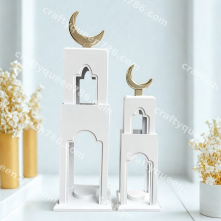 Ramadan White and Gold wooden Minaret / Masjid  two sizes available