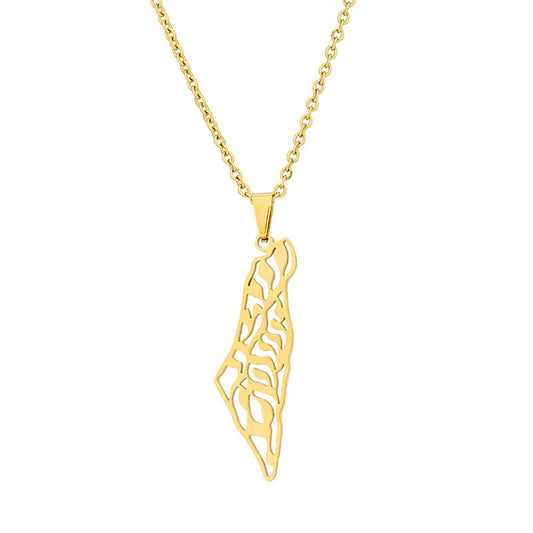 GOLD Palestine necklace map and olive branches