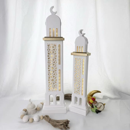 White Minaret LED Ramadan Decor 2 piece set
