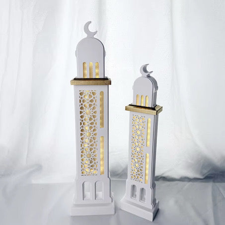 White Minaret LED Ramadan Decor 2 piece set