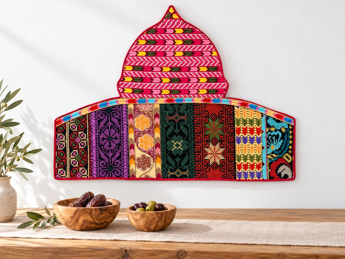 Pink Dome of the Rock tatreez wall hanging
